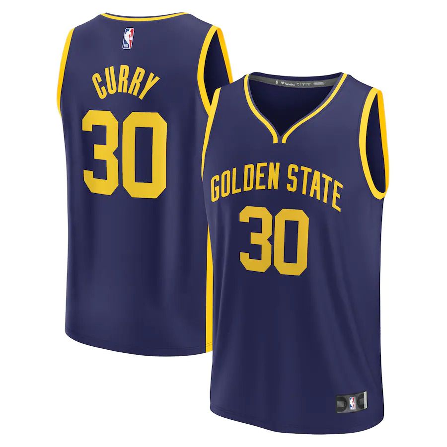 Men Golden State Warriors #30 Stephen Curry Fanatics Branded Navy Statement Edition 2022-23 Fast Break Replica Player NBA Jersey